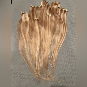 blonde extensions with creamy‎ brown balayage